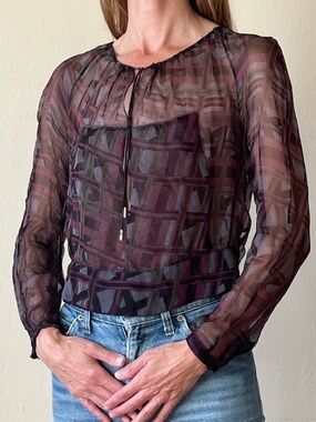 Gucci silk geometric print keyhole neckline blouse